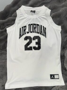 Jordan White Mesh Dri-FIT Basketball Jersey with Black Logo
